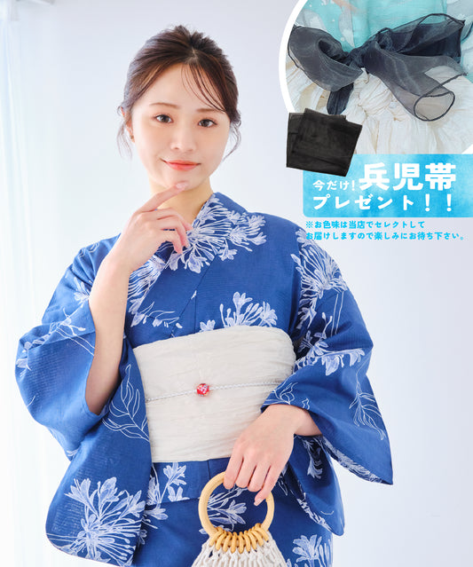 ［浴衣３点セット］宵に舞う紫君子蘭