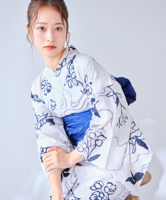 [浴衣一式] モダン頂花(消炭色)