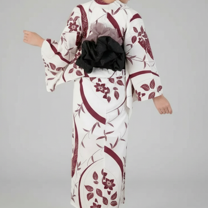 [浴衣一式] 白風に舞う藍の花