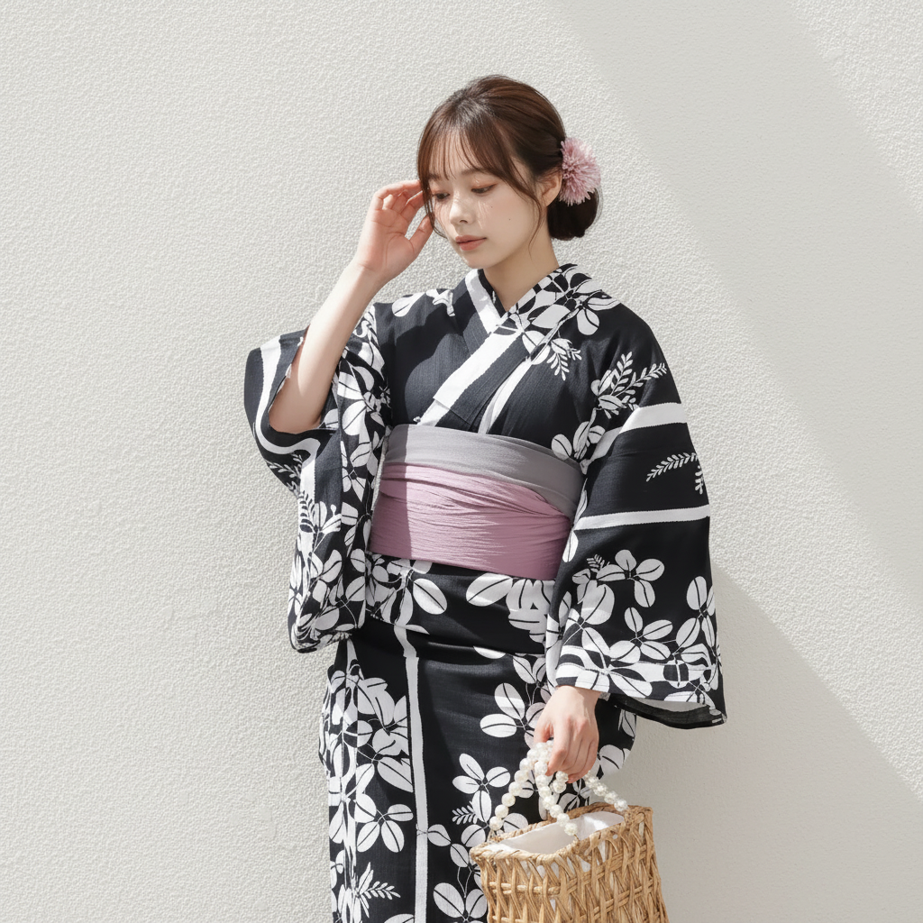 [浴衣一式] 闇夜を彩る白花