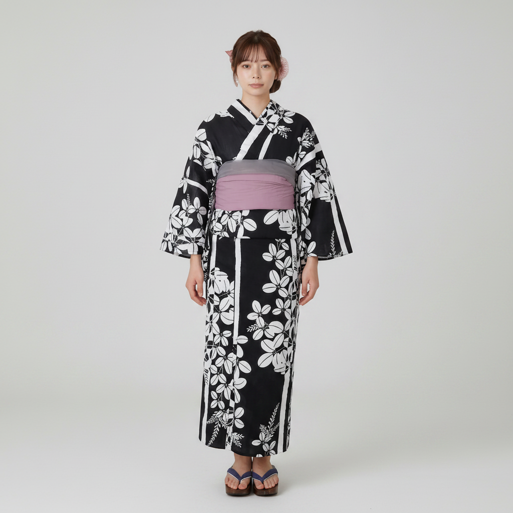 [浴衣一式] 闇夜を彩る白花