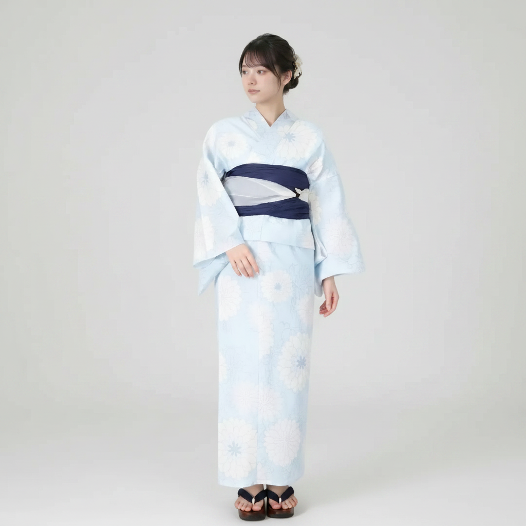 [浴衣一式] 淡青に咲く夏菊