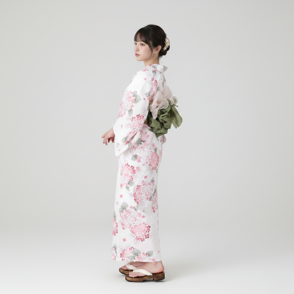[浴衣一式] 薄紅に咲く紫陽花
